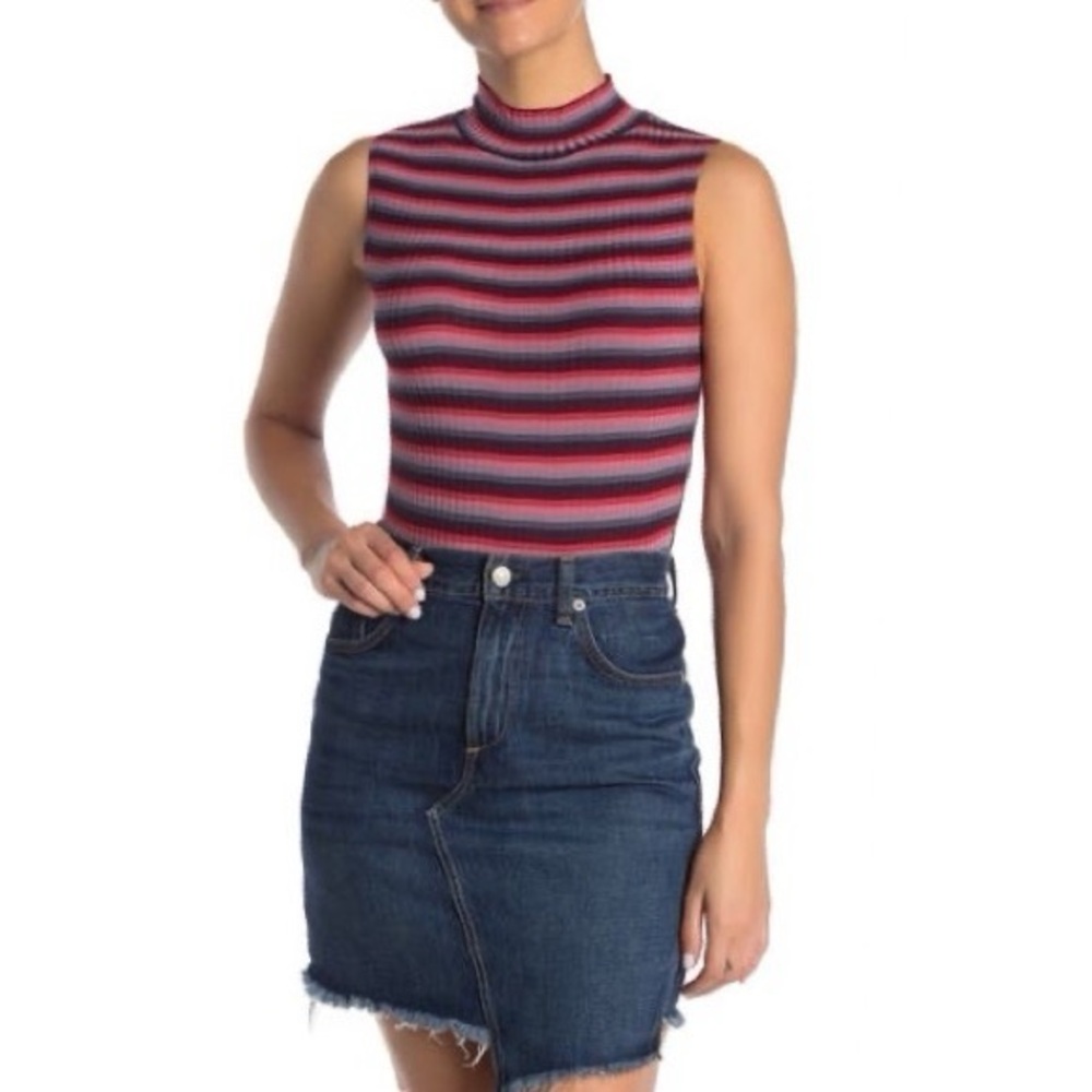 Abound Striped Mock Neck Sleeveless Bodysuit - Picture 1 of 10